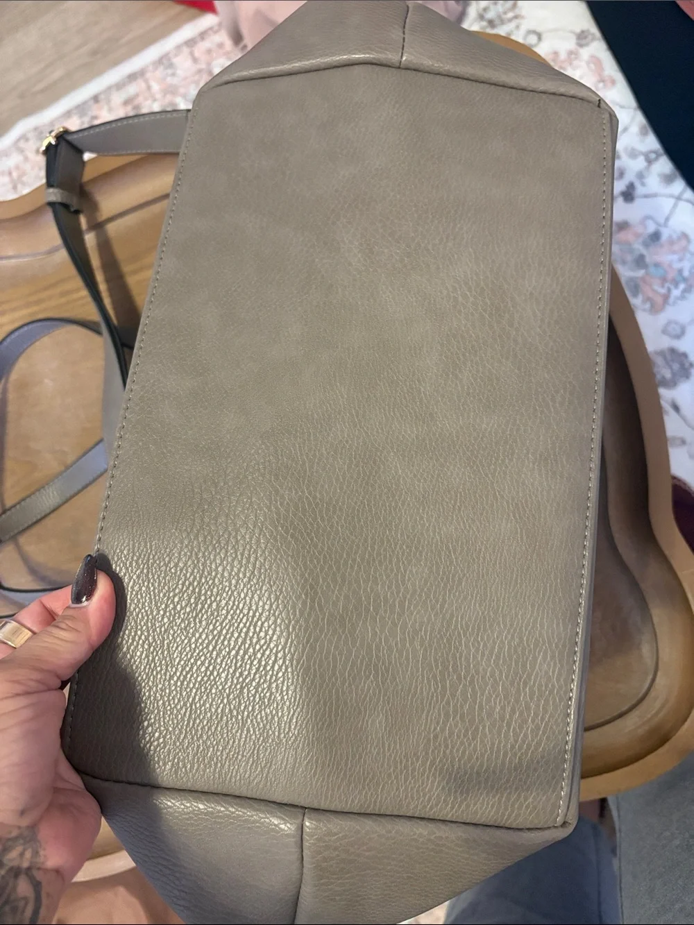 Poppy & Peonies Gray Pebbled Leather Tote with Adjustable Strap